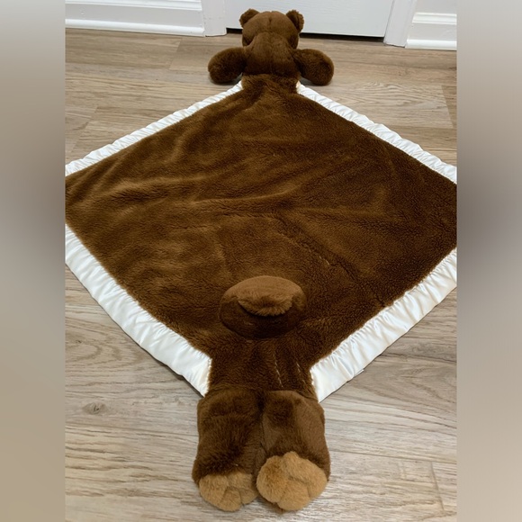 Vintage Satin Trim Teddy Bear Plush Blanket Bear Rug - Brown - Cream - 26”x26” - Picture 2 of 8